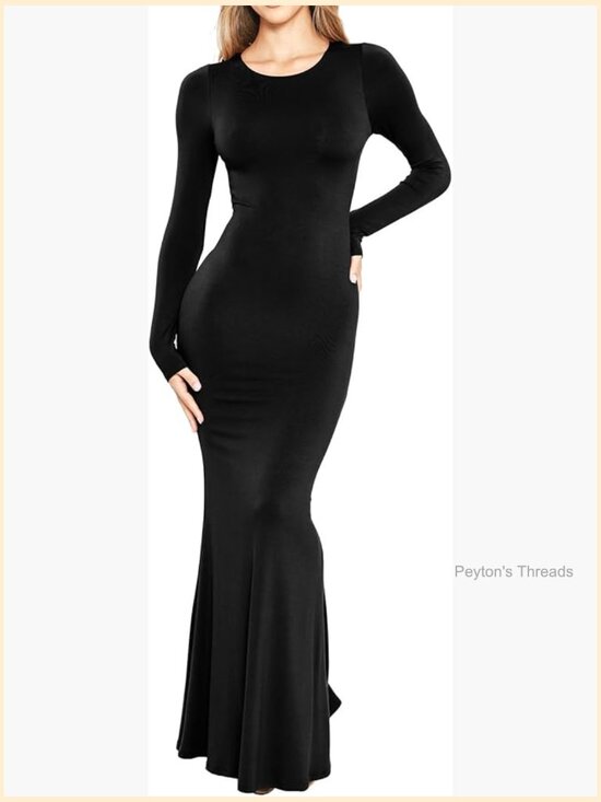 Dresses & Skirts - Long Sleeve Bodycon Maxi Dress Slimming Sexy Fitted Maternity Friendly Long